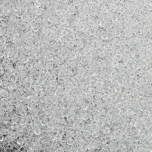 INDIKONB Seed Beads Transparent Finish Small Glass Beads Size 8/0-3mm Sugar Glass Beads for Embroidery, Aari Work, Jewellery Making (White) - Image 1