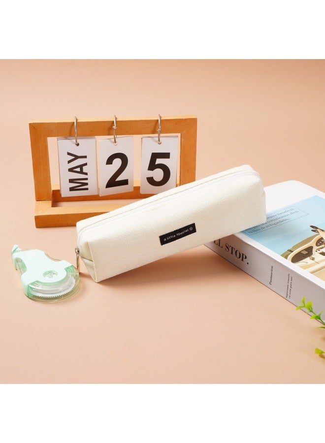 Canvas Pencil Bag Simple Three-dimensional Large-capacity High School Student Stationery Bag Solid Color Pencil Bag Student Stationery Storage Bag