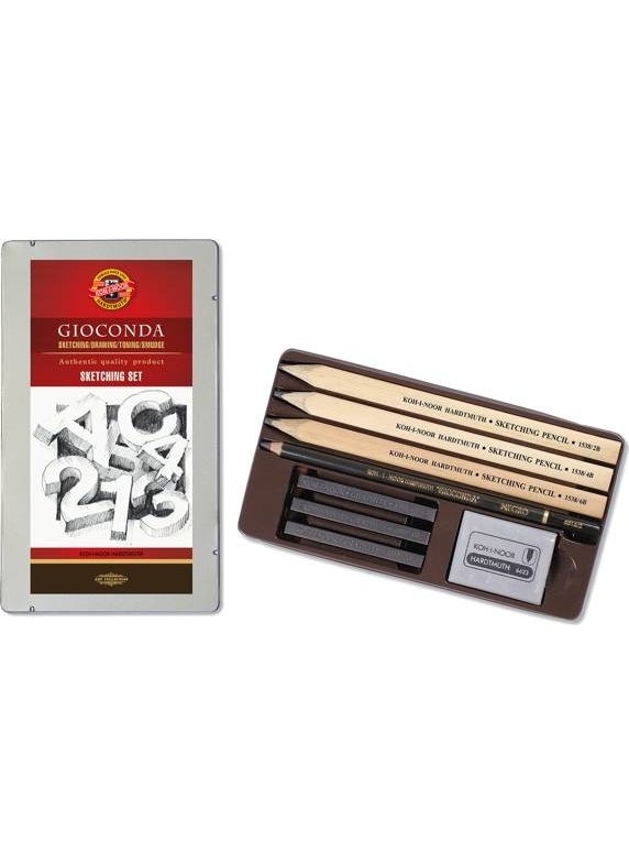 KOH-I-NOOR Koh-I Noor Gioconda Sketching Set Flat Tip Charcoal Sketching Set Metal Box 
