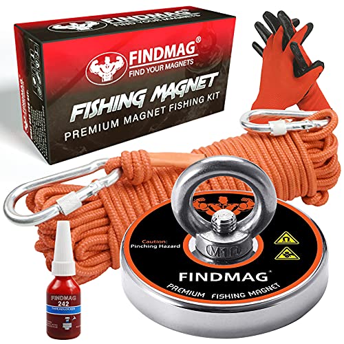FINDMAG طقم مغناطيس الصيد FINDMAG بقوة سحب 600 رطل، طقم مغناطيس قوي للغاية للصيد المغناطيسي واسترجاع العناصر - قطر 2.95 بوصة - Image 1