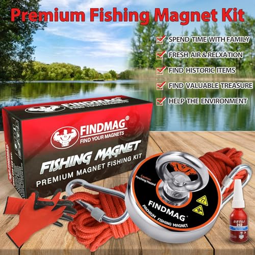 FINDMAG طقم مغناطيس الصيد FINDMAG بقوة سحب 600 رطل، طقم مغناطيس قوي للغاية للصيد المغناطيسي واسترجاع العناصر - قطر 2.95 بوصة - Image 2