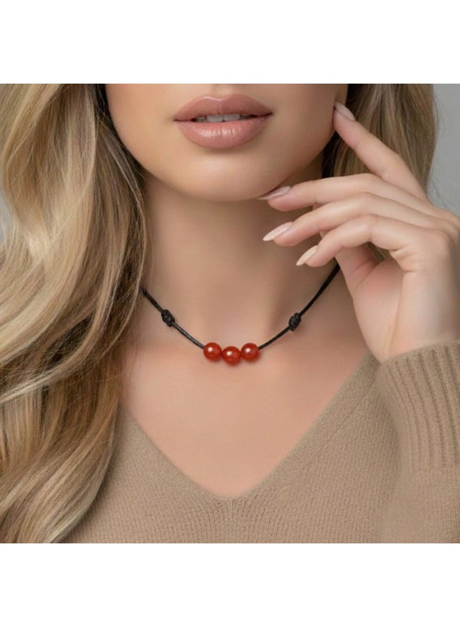 Luck Strings Carnelian Gemstone Beads Pendant Necklace with Adjustable Wax Nylon Cord - Unisex Beaded choker Men Women, Adjustable - opens from 16" to 32" inches, Gemstone, Carnelian - Image 4