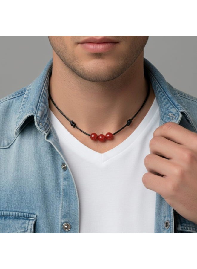 Luck Strings Carnelian Gemstone Beads Pendant Necklace with Adjustable Wax Nylon Cord - Unisex Beaded choker Men Women, Adjustable - opens from 16" to 32" inches, Gemstone, Carnelian - Image 5