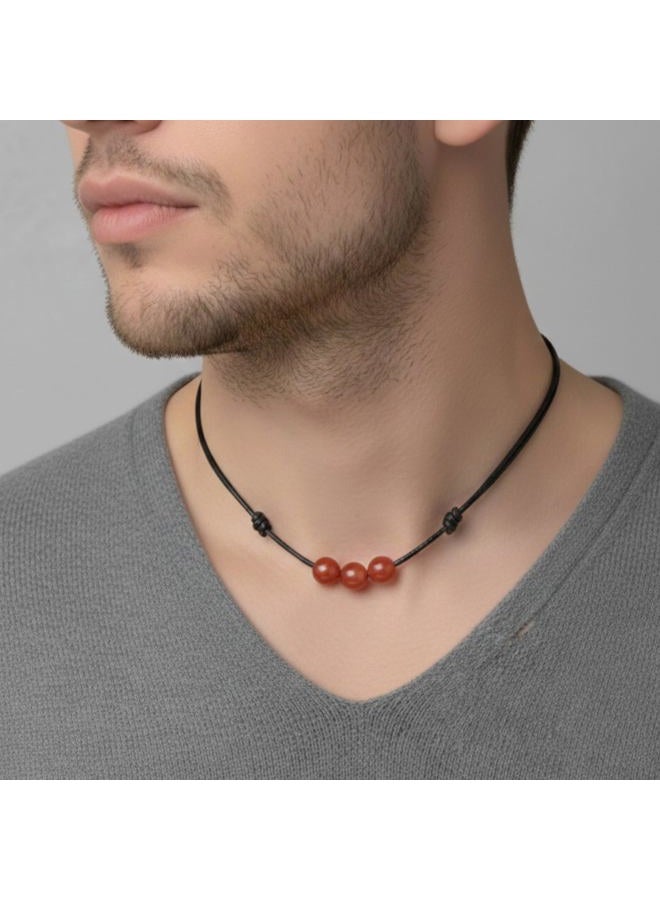 Luck Strings Carnelian Gemstone Beads Pendant Necklace with Adjustable Wax Nylon Cord - Unisex Beaded choker Men Women, Adjustable - opens from 16" to 32" inches, Gemstone, Carnelian - Image 3