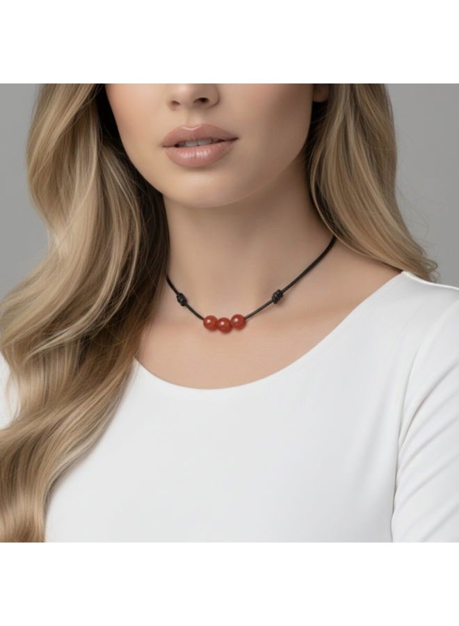 Luck Strings Carnelian Gemstone Beads Pendant Necklace with Adjustable Wax Nylon Cord - Unisex Beaded choker Men Women, Adjustable - opens from 16" to 32" inches, Gemstone, Carnelian - Image 2