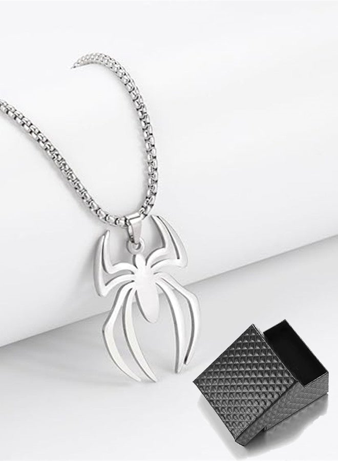 قلادة العنكبوت المصنوعة من الفولاذ التيتانيوم والمجوهرات للأزياء النساء الرجال، قلادات المعلقات - الفضة - Image 1