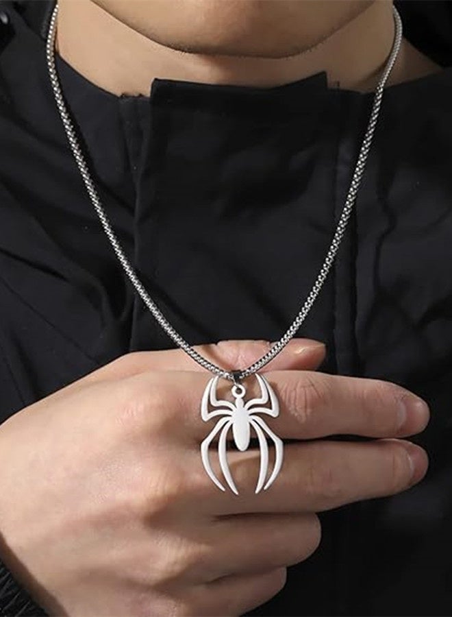 قلادة العنكبوت المصنوعة من الفولاذ التيتانيوم والمجوهرات للأزياء النساء الرجال، قلادات المعلقات - الفضة - Image 4