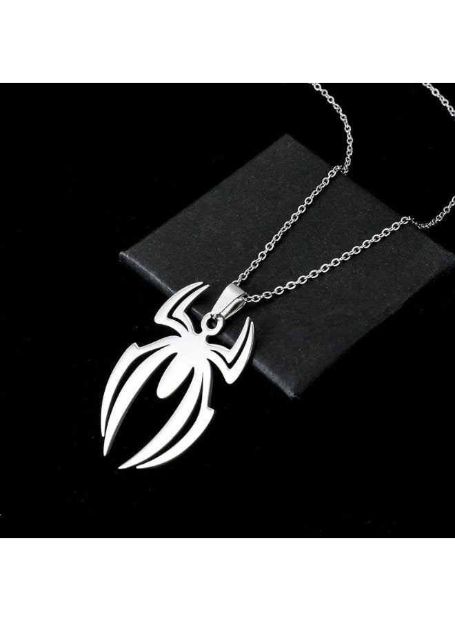 قلادة العنكبوت المصنوعة من الفولاذ التيتانيوم والمجوهرات للأزياء النساء الرجال، قلادات المعلقات - الفضة - Image 2