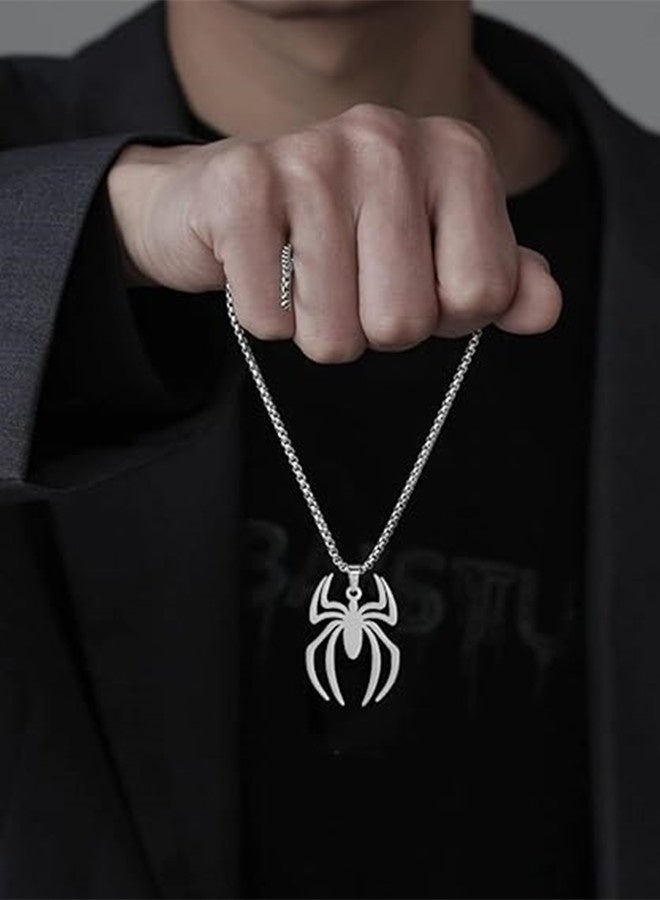 قلادة العنكبوت المصنوعة من الفولاذ التيتانيوم والمجوهرات للأزياء النساء الرجال، قلادات المعلقات - الفضة - Image 5
