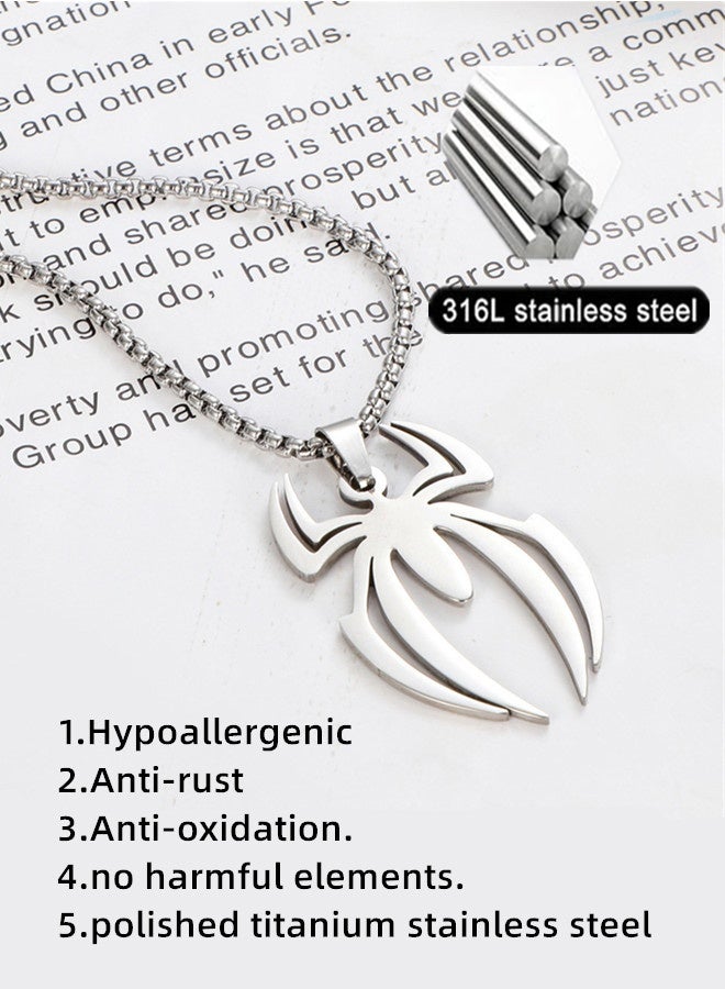 قلادة العنكبوت المصنوعة من الفولاذ التيتانيوم والمجوهرات للأزياء النساء الرجال، قلادات المعلقات - الفضة - Image 3