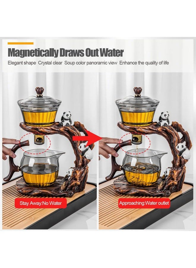 CUNHUY Lazy Kungfu Drip TeaPot, Heat Resistant Tea Set, Semi-Automatic Glass Teapot Suit for Magnetic Water Flow Wooden Glass Teapot Set - Image 3