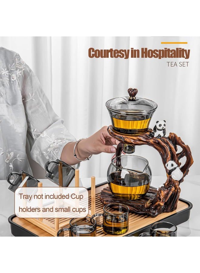 CUNHUY Lazy Kungfu Drip TeaPot, Heat Resistant Tea Set, Semi-Automatic Glass Teapot Suit for Magnetic Water Flow Wooden Glass Teapot Set - Image 2