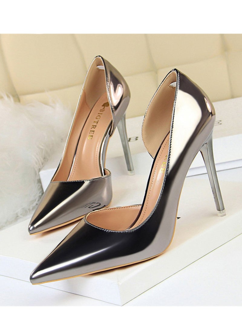 BIGTREE 10.5CM Stylish Metal Heels With High Heels And Pointy Pumps Nave Silver - Image 1