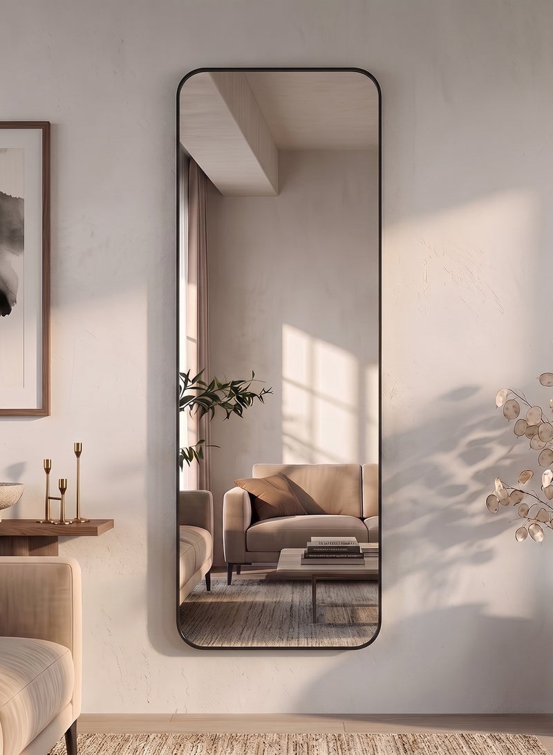 Taimi Rectangular Mirror 120x30cm with Rounded Edges, Full Length Mirror with  Metal Frame, Floor Mirror, Wall Mirror Hanging or Tilt for Living Room, Bedroom, Entryway Black - Image 1