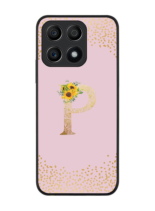 Stylizedd Rugged Black edge case for Honor X8A 4G Slim fit Soft Case Flexible Rubber Edges Anti Drop TPU Gel Thin Cover - Custom Monogram Letter Floral Pattern Alphabet - P (Pink) - Image 1