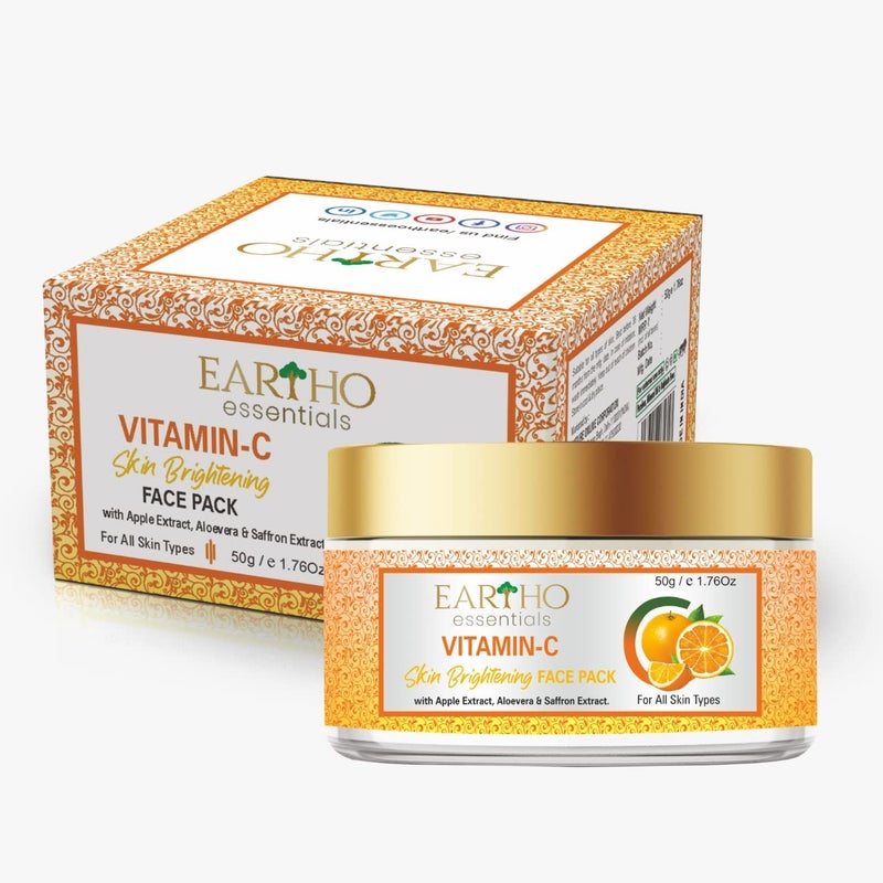 EARTHO essentials Ayurvedic Vitamin C Skin Brightening Face Pack with Apple Extract, Aloevera & Saffron Extract 50g