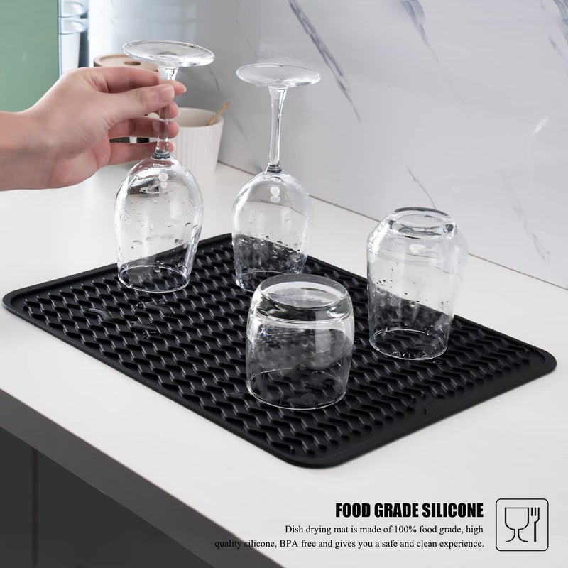 MODENGKONGJIAN Silicone Dish Drying Mat, Non-Slip Easy Clean Sink Mat Large Heat-resistant Dish Drainer Mat for Kitchen Counter, Sink, Refrigerator or Drawer liner (16" x 12", BLACK) - Image 5