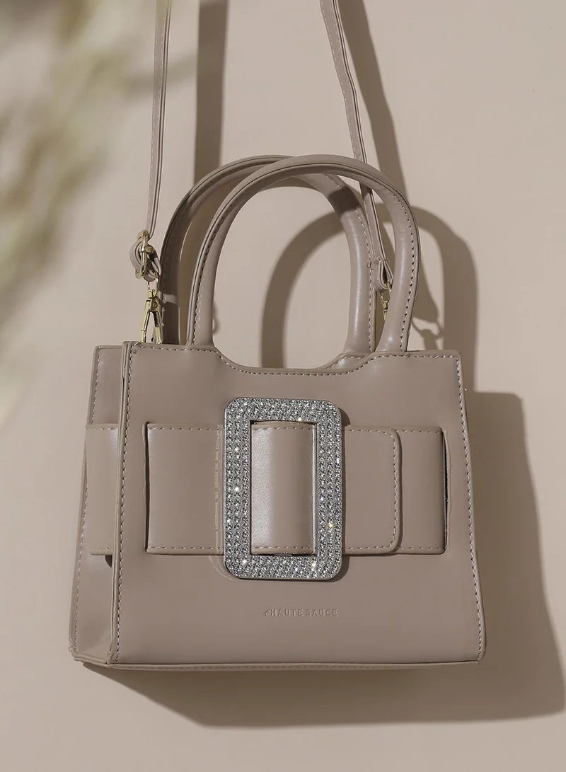 Haute Sauce  Buckle Mini Handbag - Beige for Women | Best Price UAE