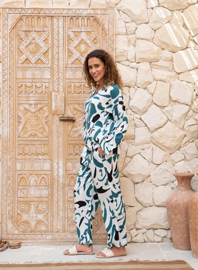sanskrutihomes sanskrutihomes Abstract Printed Spread Collar Shirt and Pyjama Set