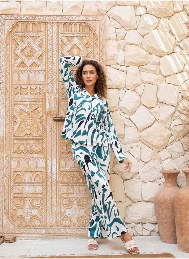 sanskrutihomes Abstract Printed Spread Collar Shirt and Pyjama Set by Styli
