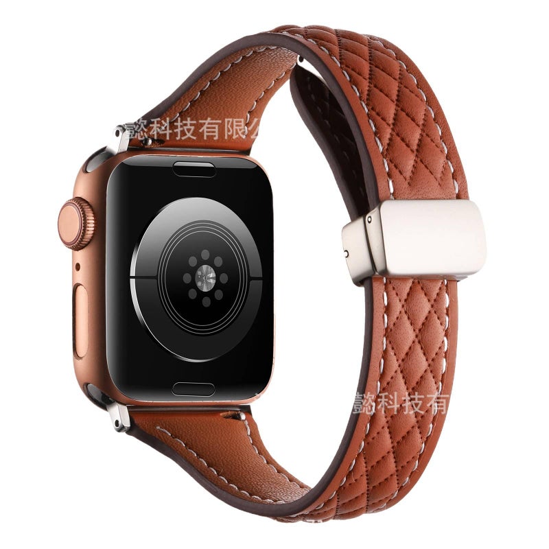 سوار ساعة ذكية باللون بيج قابل للتعديل سوار جلدي كلاسيكي متوافق مع Apple Watch 38/40/41/42/44/45/49mm بملاءمة قابلة للتعديل وحزام بديل - Image 4