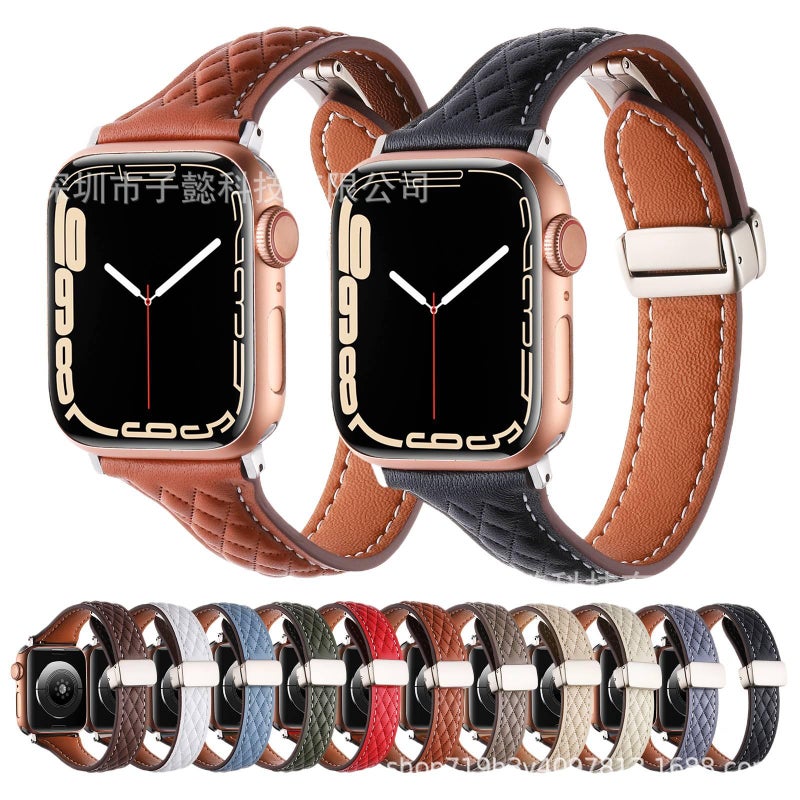 سوار ساعة ذكية باللون بيج قابل للتعديل سوار جلدي كلاسيكي متوافق مع Apple Watch 38/40/41/42/44/45/49mm بملاءمة قابلة للتعديل وحزام بديل - Image 3