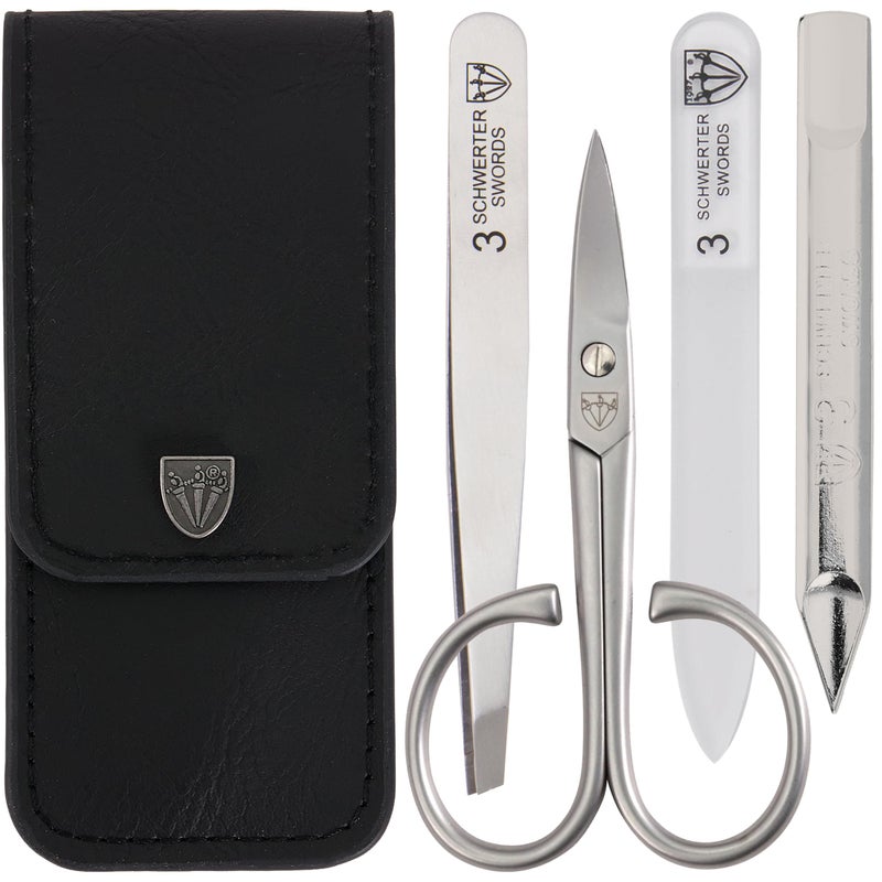 3 Swords Germany - brand quality 3 piece stainless steel INOX manicure pedicure grooming kit set for professional finger & toe nail care scissors file tweezers genuine leather case in gift box (03881) - Image 3