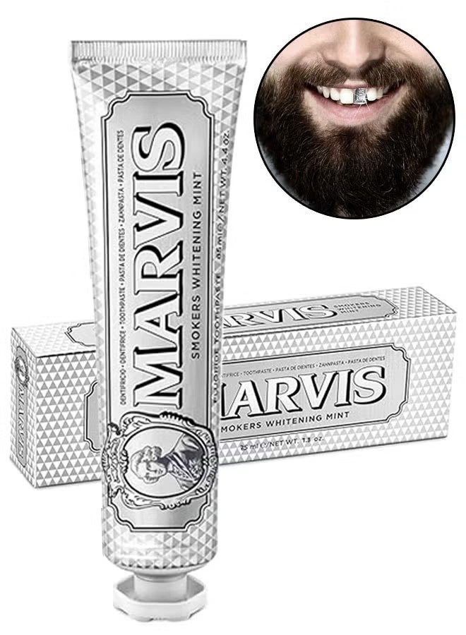 Marvis Whitening Mint Toothpaste 25ml, Promotes Natural Whitening of Teeth, Plaque Removal Toothpaste, Long Lasting Freshness - Image 1
