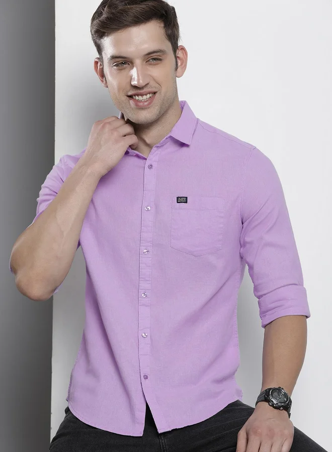 The Indian Garage Co Men Lilac Spread Collar Regular Shirt