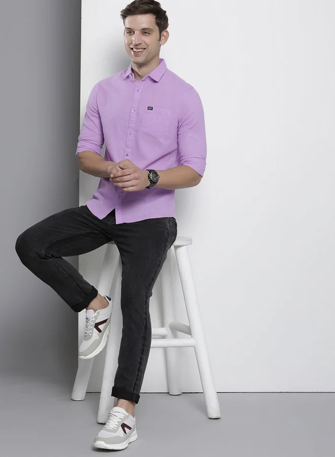 The Indian Garage Co Men Lilac Spread Collar Regular Shirt