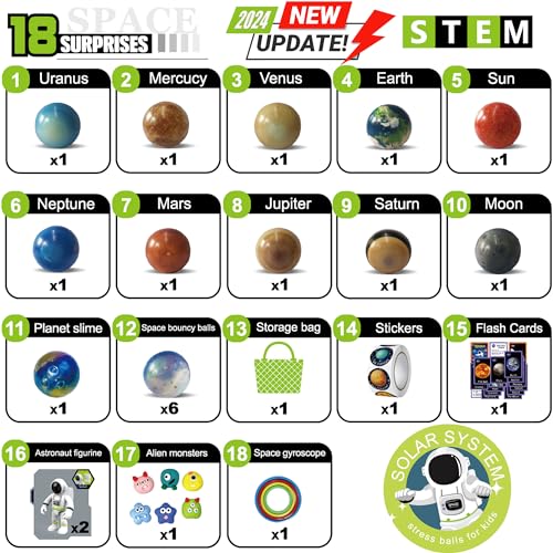 COOLDUCK Solar System Planets Toys for Kids STEM Educational Sensory Toys for Autistic Children NonToxic Space Astronaut Slime Ball Alien Monster Toy Set with Mesh Storing Bag for 35810 Boy Girls - Image 5
