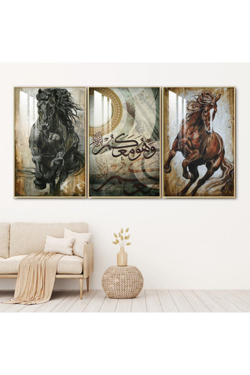 ماركتنا ثلاث لوحات جدارية خشبية بإطار وطبقة أكريليك شفافة - Image 1