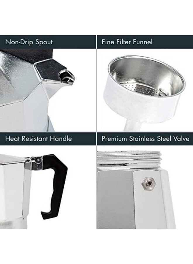 3D CREATIONS Alluminium Italian Style Stovetop Coffee Maker Moka Pot espresso Coffee percolator 6 cups of Coffee (Silver, 300 ml) - Image 3