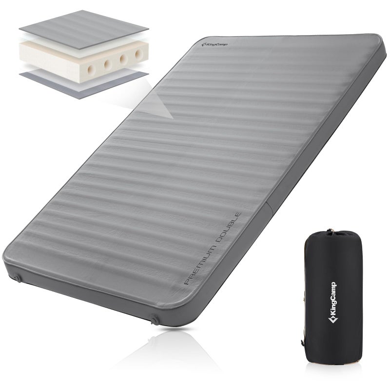 KingCamp Self Inflating Air Mattress Wide Thick Foam Sleeping Pad Portable Comfortable Large Sponge High R Value Waterproof Sleeping Mat for Outdoor Backpacking Traveling Tent MultiColors SizesGrey