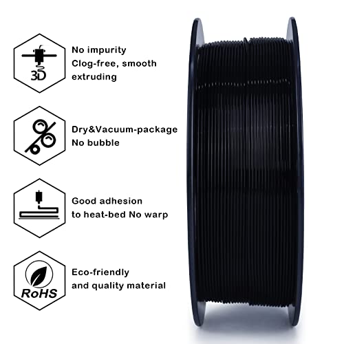 ZIRO 3D Printer Filament, PLA Filament 1.75mm, Black pla 1KG(2.2lbs), Dimensional Accuracy +/- 0.03mm, Fits Most FDM Printer AMS System,3D Printing Filament Spool Black (Plastic Reel) - Image 2