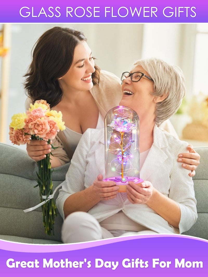 Beferr Beferr Gifts for Women Mom Birthday Gifts Galaxy Rose Eternal Colorful Rainbow Flower Gifts Light Up Rose in Glass Dome Mothers Day Rose Gifts for Grandma Daughter Wife Sister Friends - Image 4