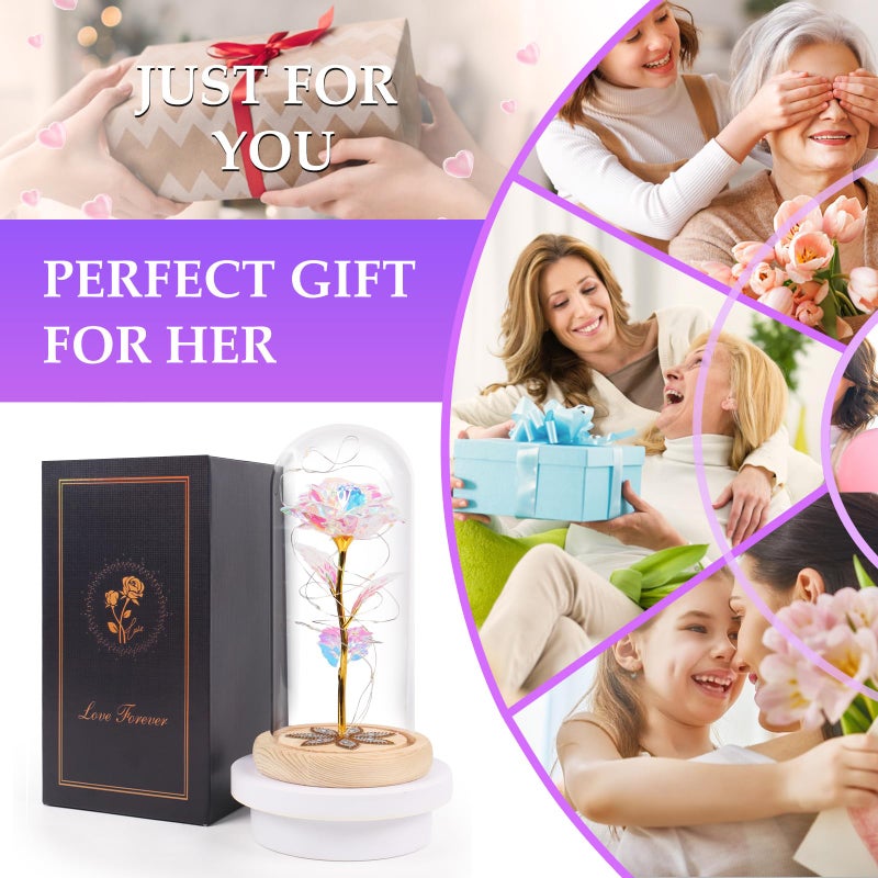 Beferr Beferr Gifts for Women Mom Birthday Gifts Galaxy Rose Eternal Colorful Rainbow Flower Gifts Light Up Rose in Glass Dome Mothers Day Rose Gifts for Grandma Daughter Wife Sister Friends - Image 5