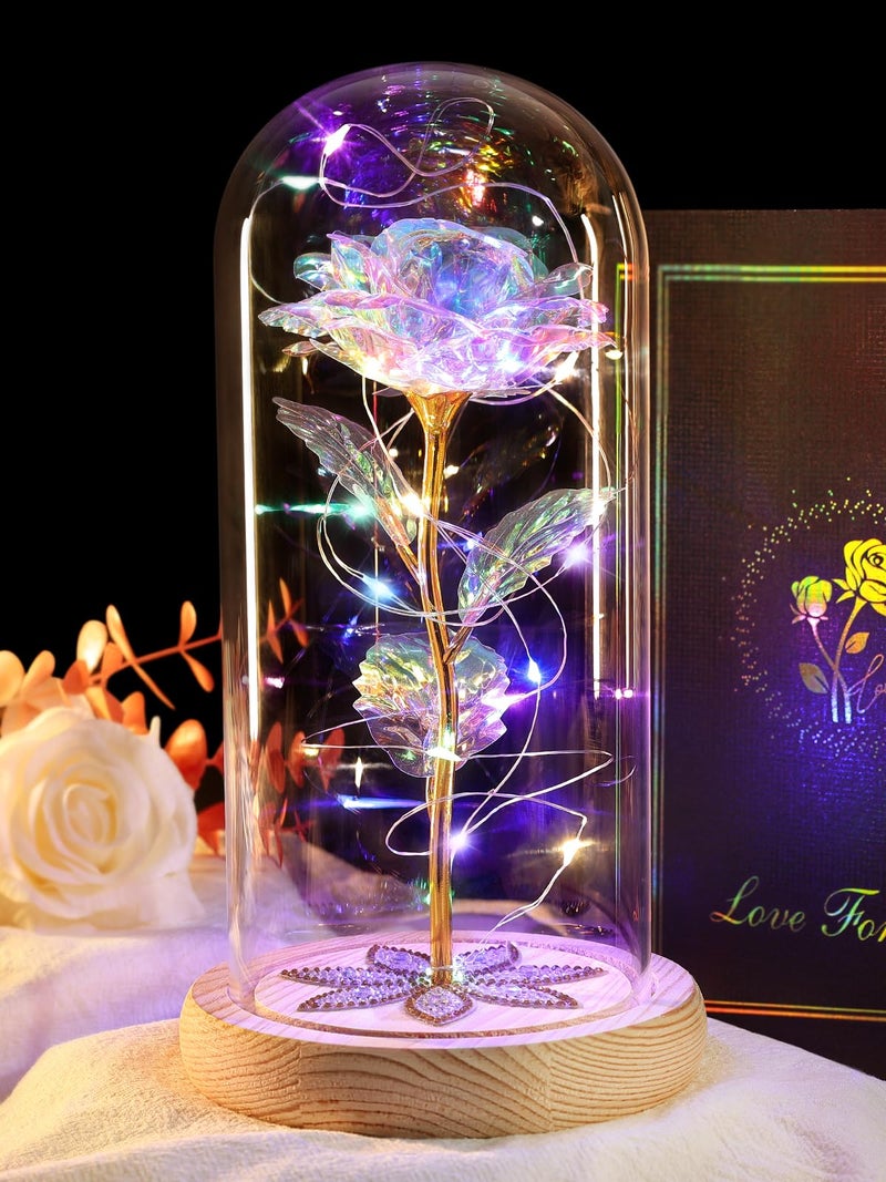 Beferr Beferr Gifts for Women Mom Birthday Gifts Galaxy Rose Eternal Colorful Rainbow Flower Gifts Light Up Rose in Glass Dome Mothers Day Rose Gifts for Grandma Daughter Wife Sister Friends - Image 1