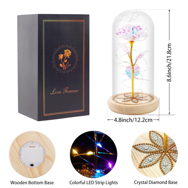 Beferr Beferr Gifts for Women Mom Birthday Gifts Galaxy Rose Eternal Colorful Rainbow Flower Gifts Light Up Rose in Glass Dome Mothers Day Rose Gifts for Grandma Daughter Wife Sister Friends - Image 2