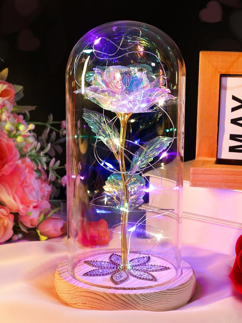Beferr Beferr Gifts for Women Mom Birthday Gifts Galaxy Rose Eternal Colorful Rainbow Flower Gifts Light Up Rose in Glass Dome Mothers Day Rose Gifts for Grandma Daughter Wife Sister Friends - Image 3