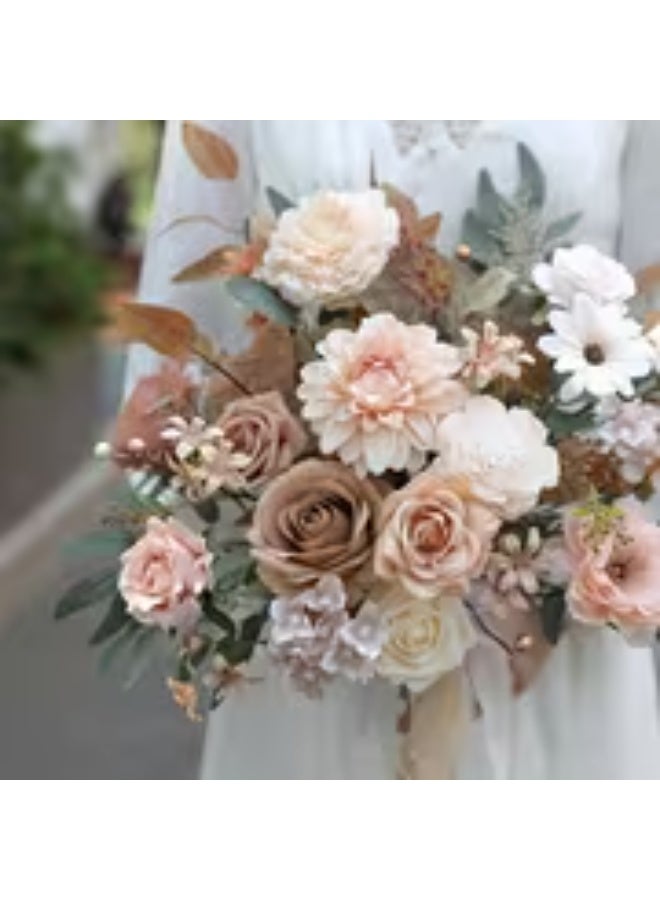 إيروريكس باقة ورود صناعية بلون الشامبين البني – زهور بلاستيكية مع سيقان للديكور المنزلي والمناسبات - Image 4