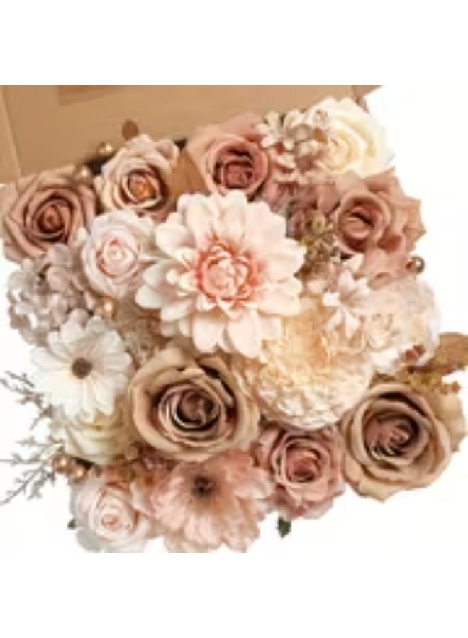 إيروريكس باقة ورود صناعية بلون الشامبين البني – زهور بلاستيكية مع سيقان للديكور المنزلي والمناسبات - Image 1