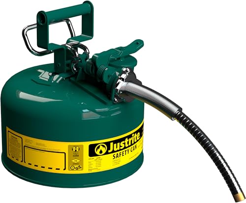 Justrite 1 Gallon Type II Green Safety Can for Oil with Flame Arrester, Self-Closing Lid, and 5/8" Flexible Metal Spout, Made in the USA, Galvanized Steel Flammable Storage Can, 7210420 - Image 2