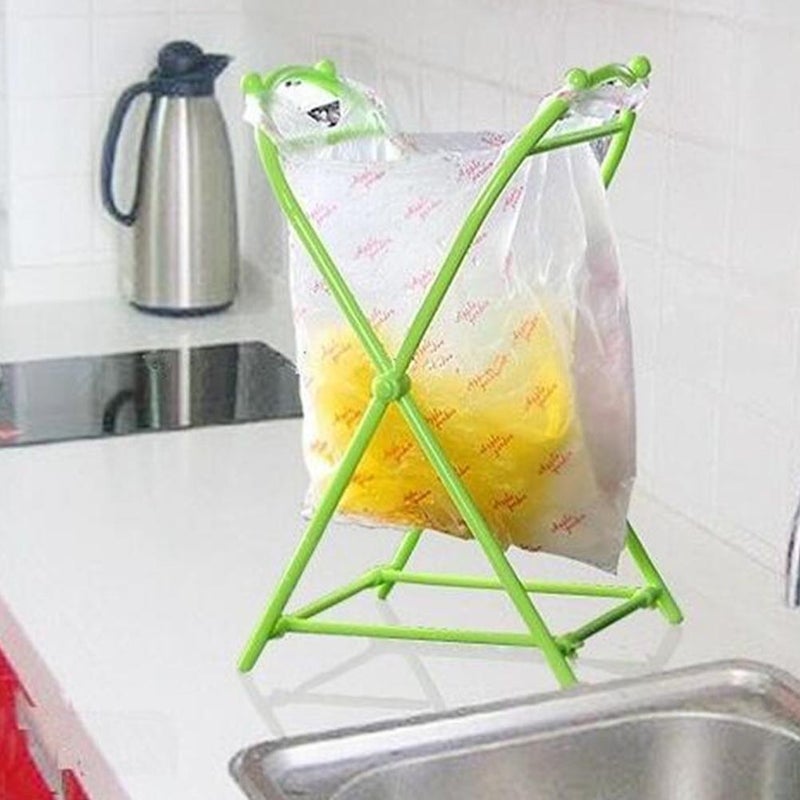 2pcs Hanging Rubbish Rack Storage Bag Rack Foldable Garbage Bag Shelf Rubbish Bag Rack for Bathroom Home Kitchen (Green) - Image 2