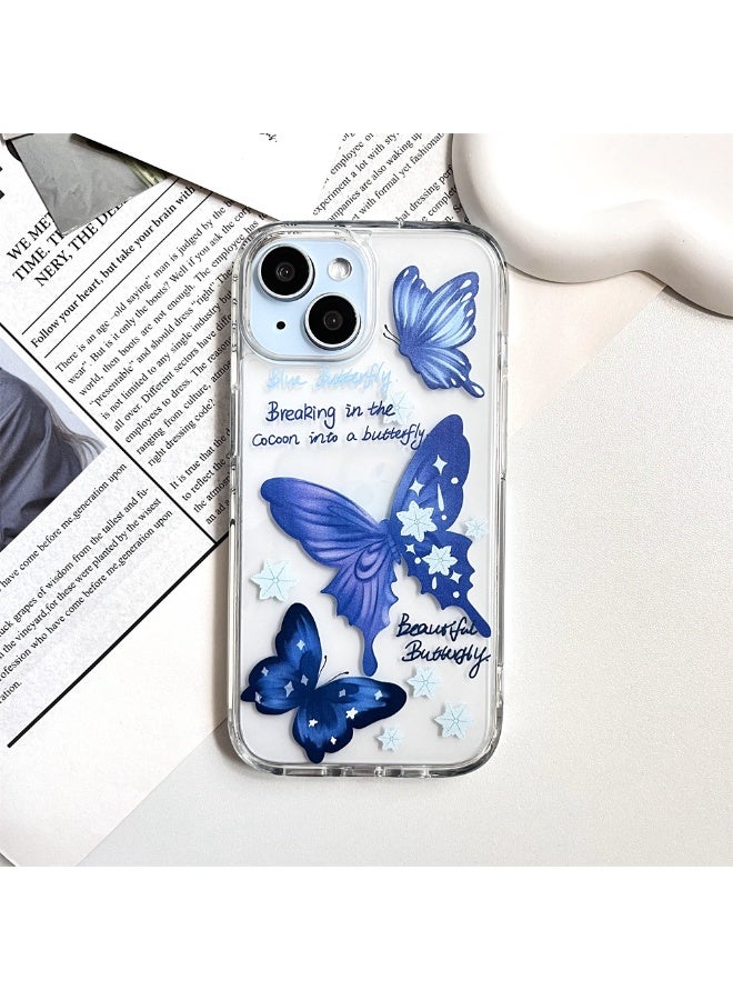 NIBEMINENT Blue Butterfly In English Protective TPU Case Cover For iPhone 14 Plus Clear - Image 1