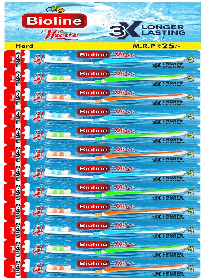 BIOLINE Wave Manual Toothbrush With Hard Bristles - Multicolour (Pack Of 12) - Image 1
