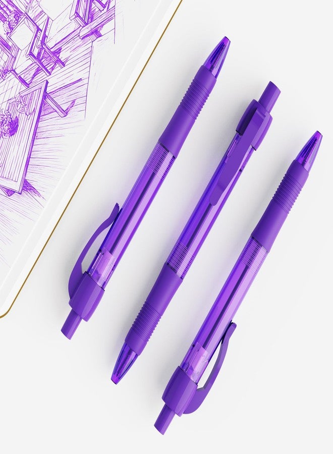 deegtran Pens Bulk, 30 Pack No Bleed Purple Ink Click Pens with Soft Grip, Wholesale Retractable Ballpoint Pens for Office School, Medium Point Smooth 1.0MM - Image 5
