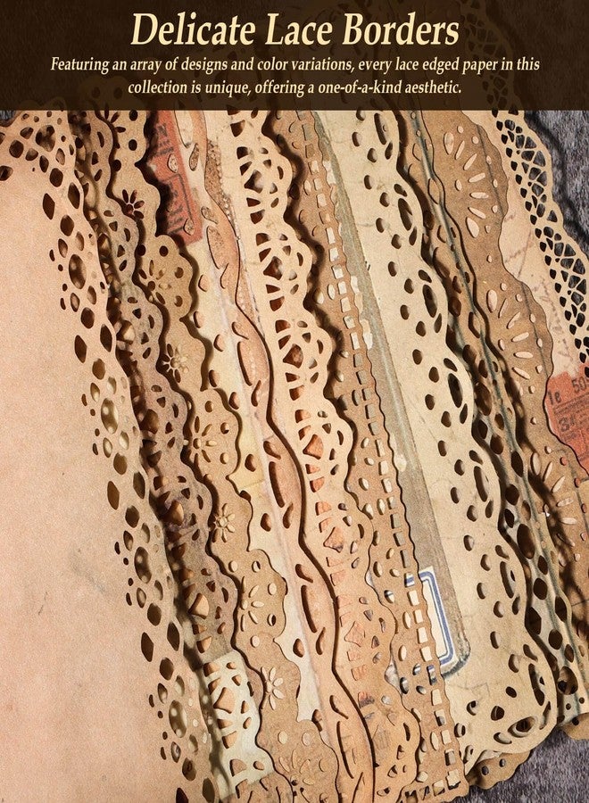Flasoo Vintage Scrapbook Supplies, 80 Sheets Lace Edged Scrapbook Stationery Paper with Double Sided Tape Roller for Junk Journal Making, Decoupage and Card Crafts, 4.9x6.9 Inches - Image 5