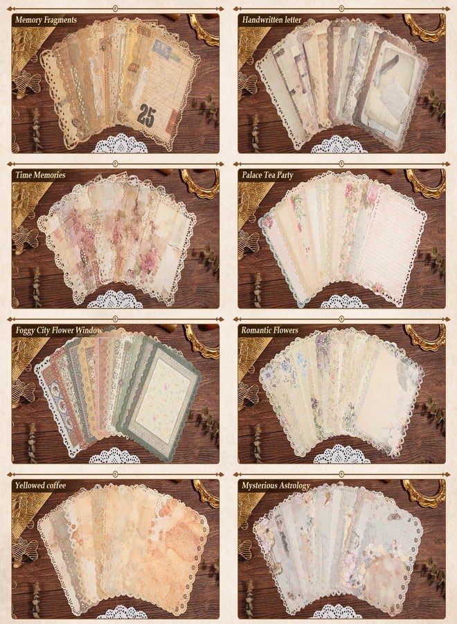 Flasoo Vintage Scrapbook Supplies, 80 Sheets Lace Edged Scrapbook Stationery Paper with Double Sided Tape Roller for Junk Journal Making, Decoupage and Card Crafts, 4.9x6.9 Inches - Image 3