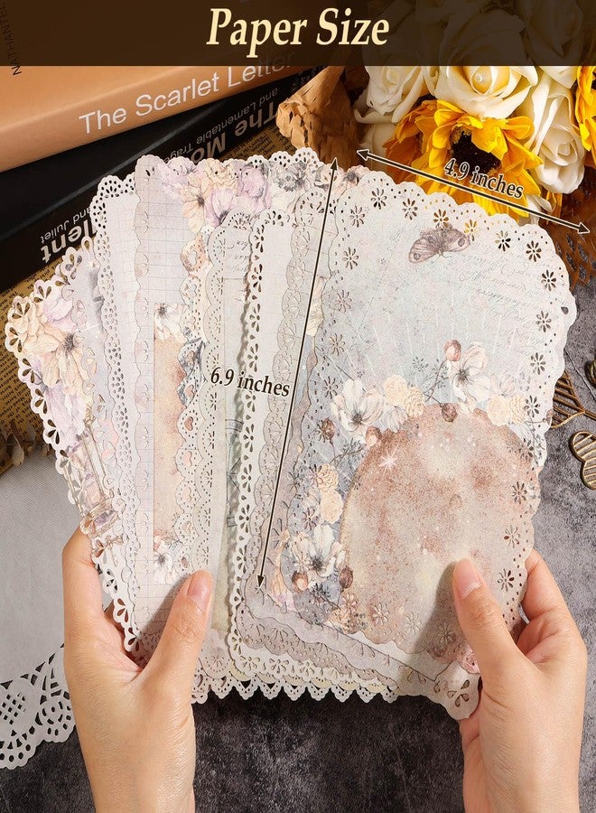 Flasoo Vintage Scrapbook Supplies, 80 Sheets Lace Edged Scrapbook Stationery Paper with Double Sided Tape Roller for Junk Journal Making, Decoupage and Card Crafts, 4.9x6.9 Inches - Image 4